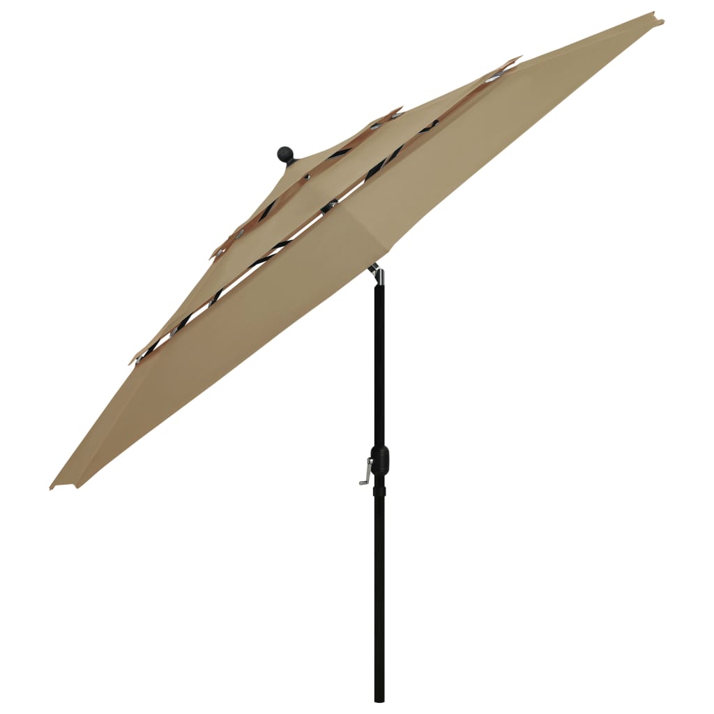 Vidaxl Parasol a 3 strati con polo in alluminio 3,5 m taupe