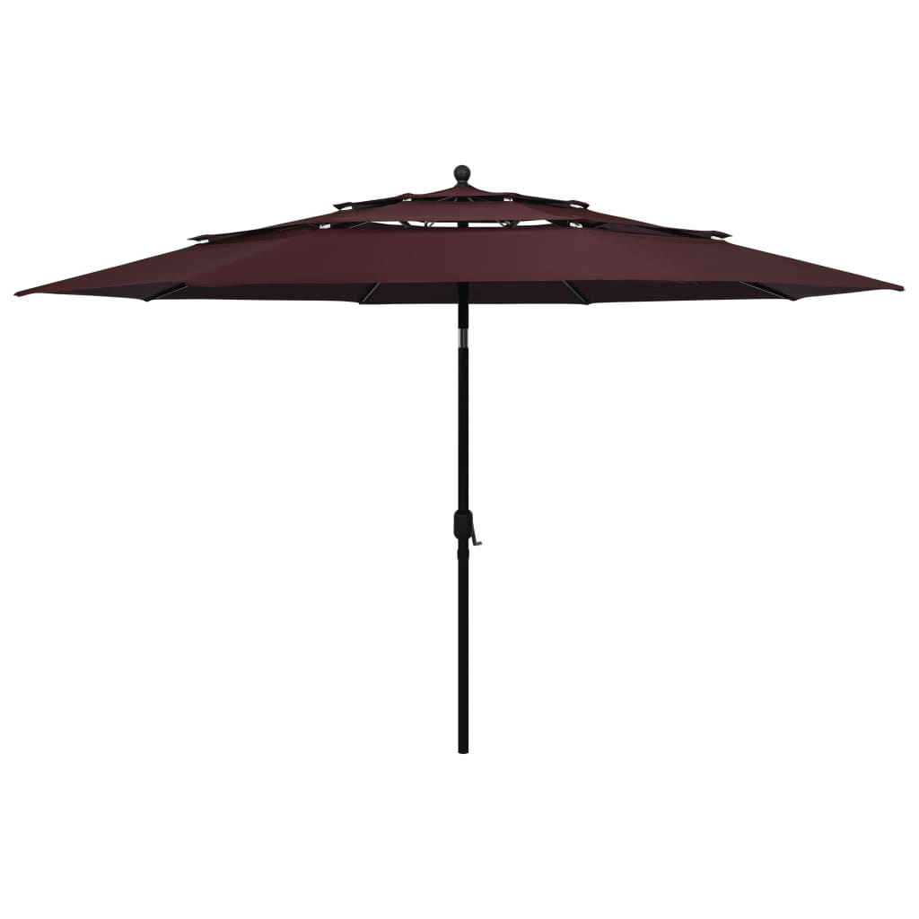 Vidaxl Parasol 3-strato con polo in alluminio 3,5 m bordeaux rosso