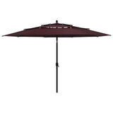 Vidaxl Parasol 3-strato con polo in alluminio 3,5 m bordeaux rosso