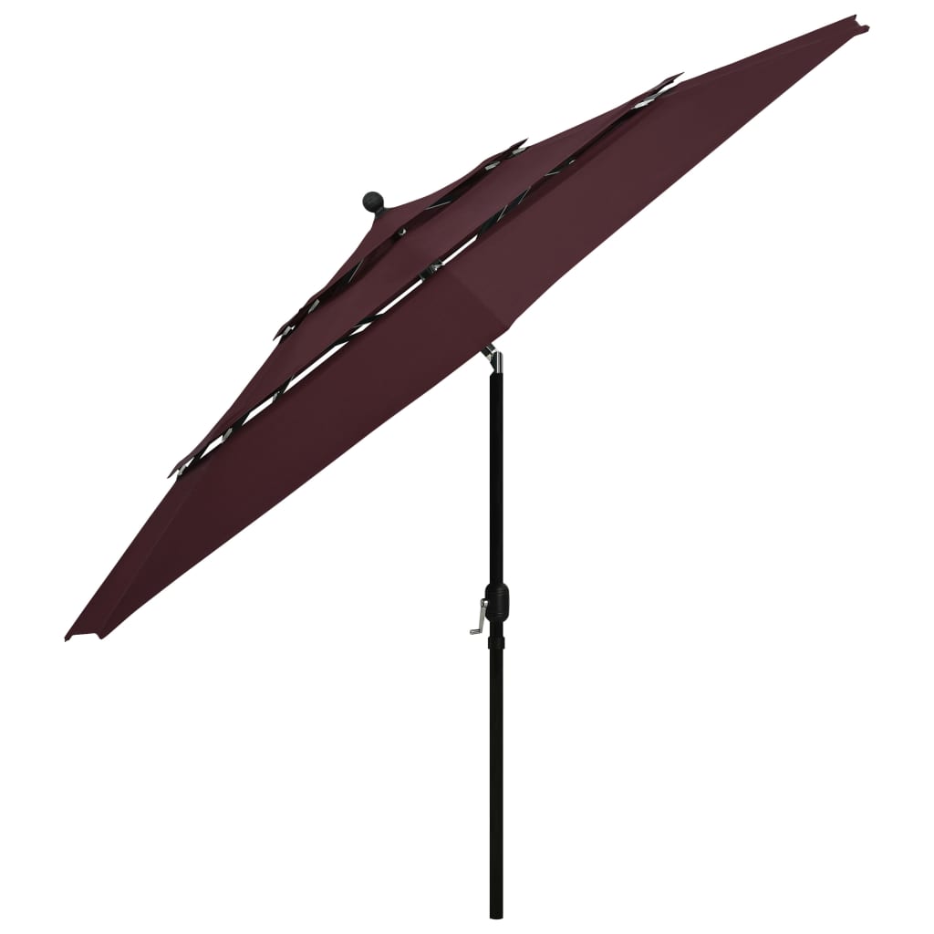 Vidaxl Parasol 3-strato con polo in alluminio 3,5 m bordeaux rosso