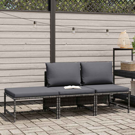 Vidaxl 3-delige loungeset met kussens poly rattan grijs