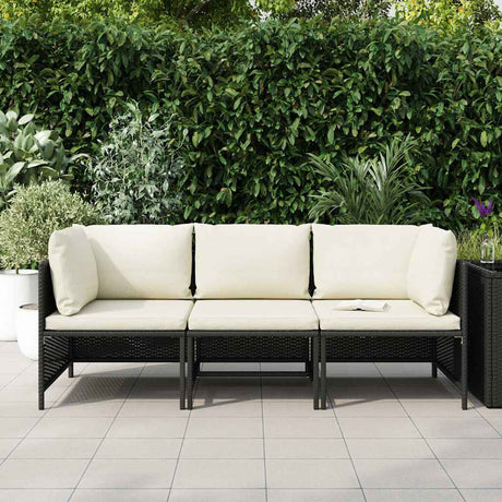 Vidaxl tuinbank 3-zits met kussens poly rattan zwart