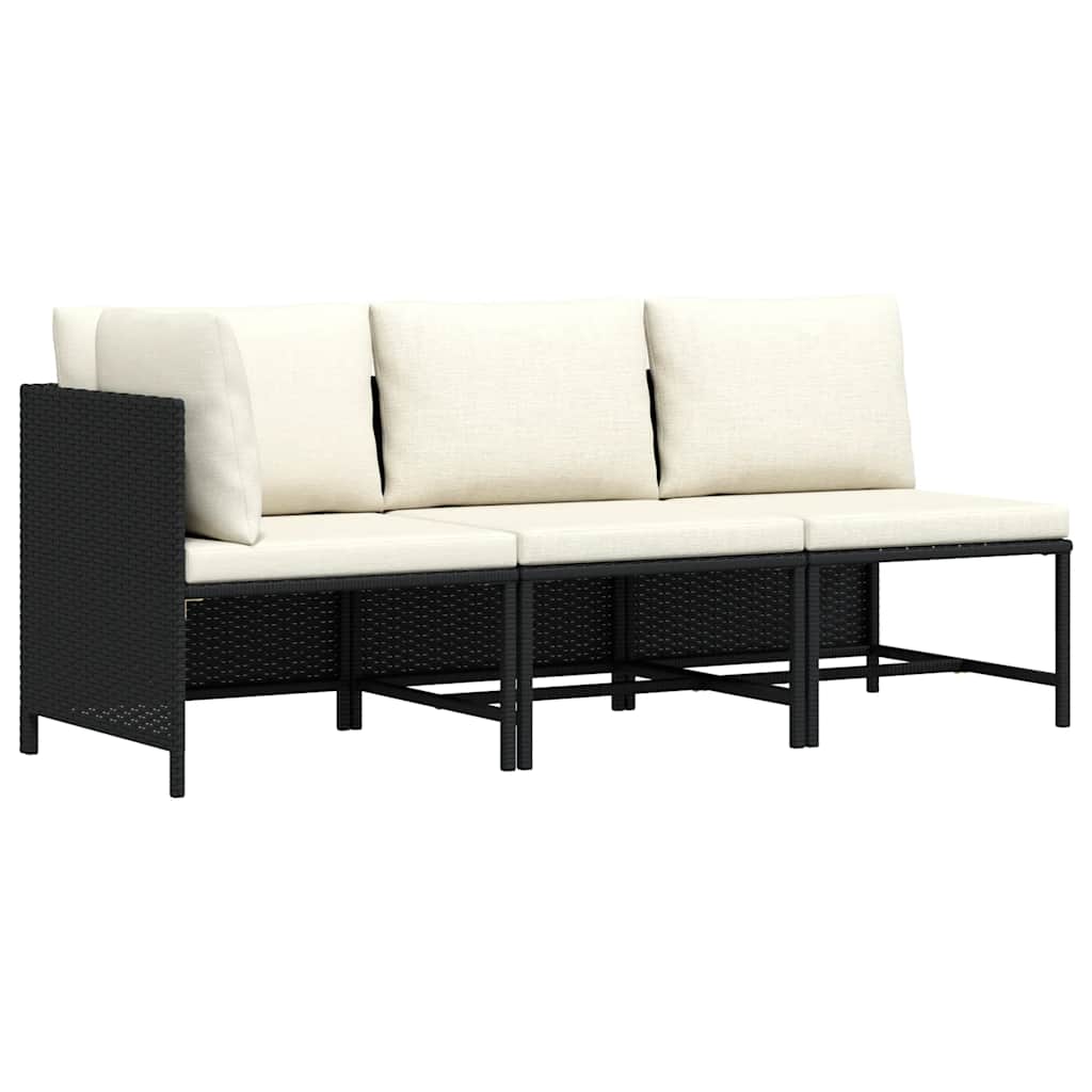 Vidaxl 3-delige loungeset met kussens poly rattan zwart