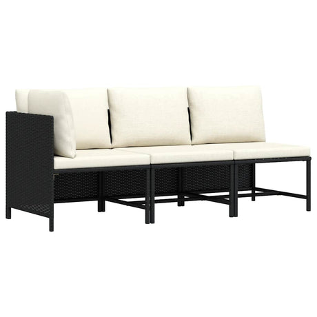 Vidaxl 3-delige loungeset met kussens poly rattan zwart