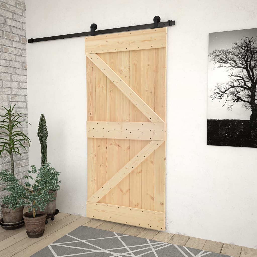 Puerta corredera de Vidaxl con masa de 90x210 cm de pino sólido