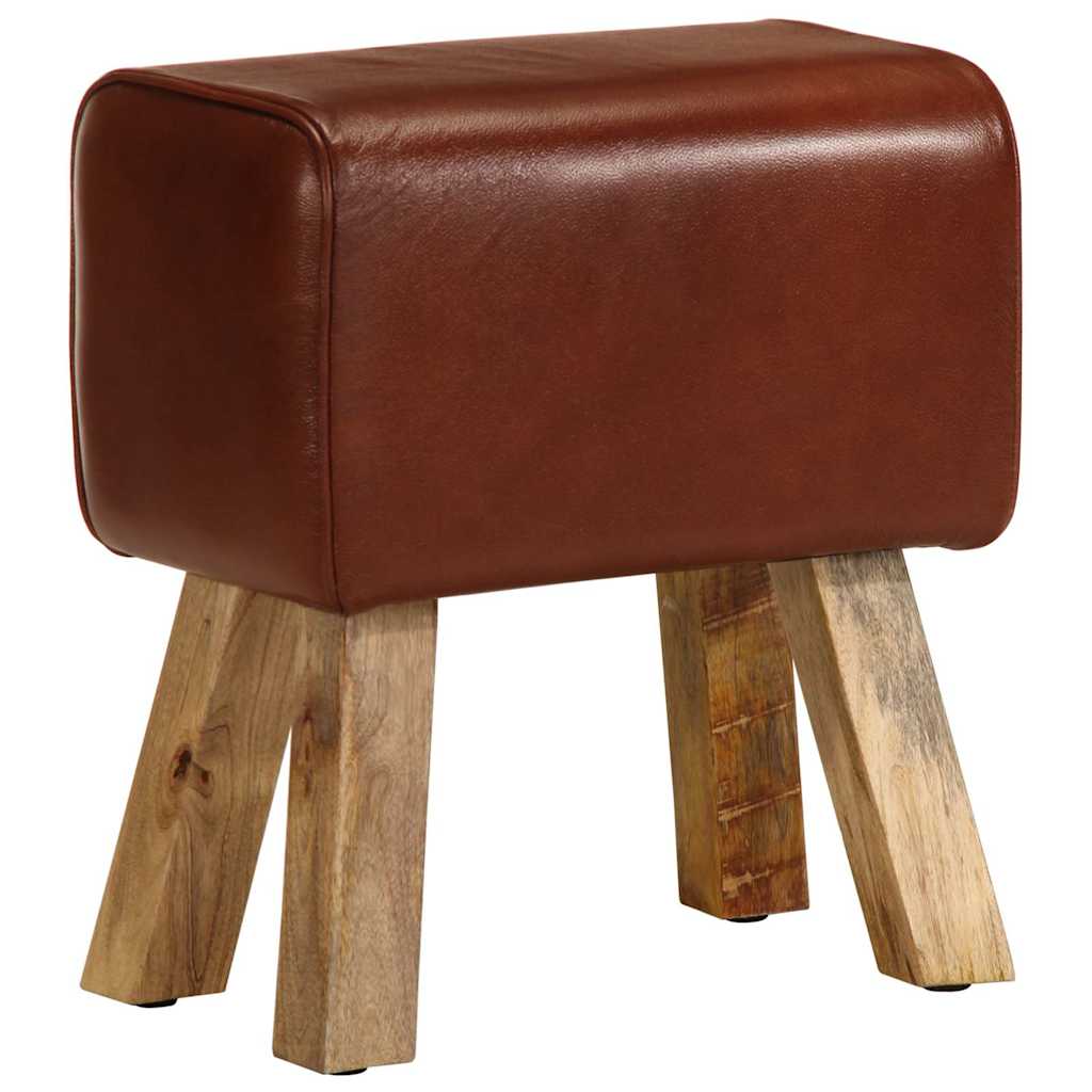 Vidaxl bankje turnbok 38 cm echt leer en massief mangohout bruin