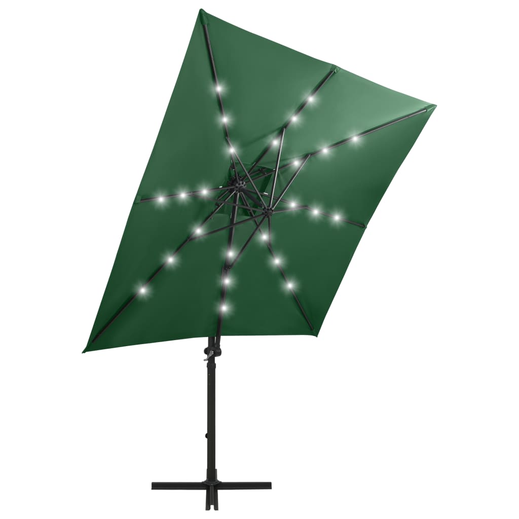 Vidaxl flytende parasol med stolpe og LED -belysning 250 cm grønn