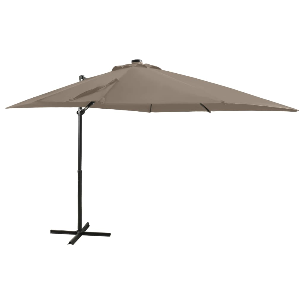 Vidaxl pływający parasol z słupem i oświetleniem LED 250 cm taupe