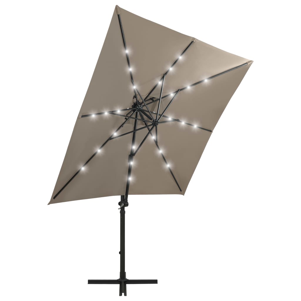 Vidaxl pływający parasol z słupem i oświetleniem LED 250 cm taupe