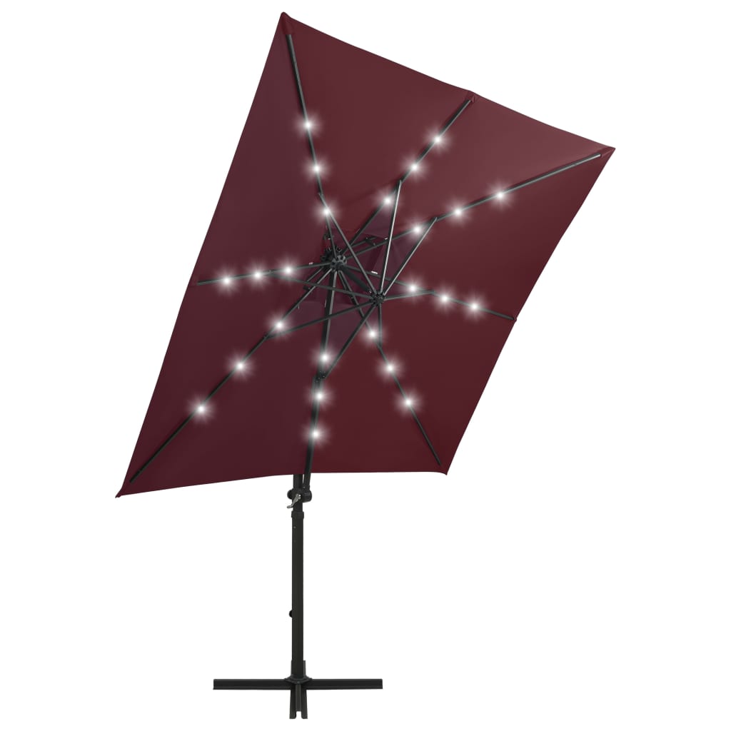 Vidaxl pływający parasol z oświetleniem bieguna i LED 250 cm Bordeaux Red