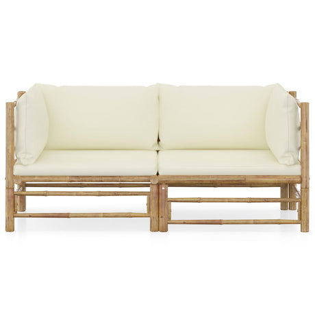Vidaxl 2-delige loungeset met kussens bamboe crèmewit