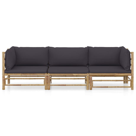 Vidaxl 3-delige loungeset met donkergrijze kussens bamboe