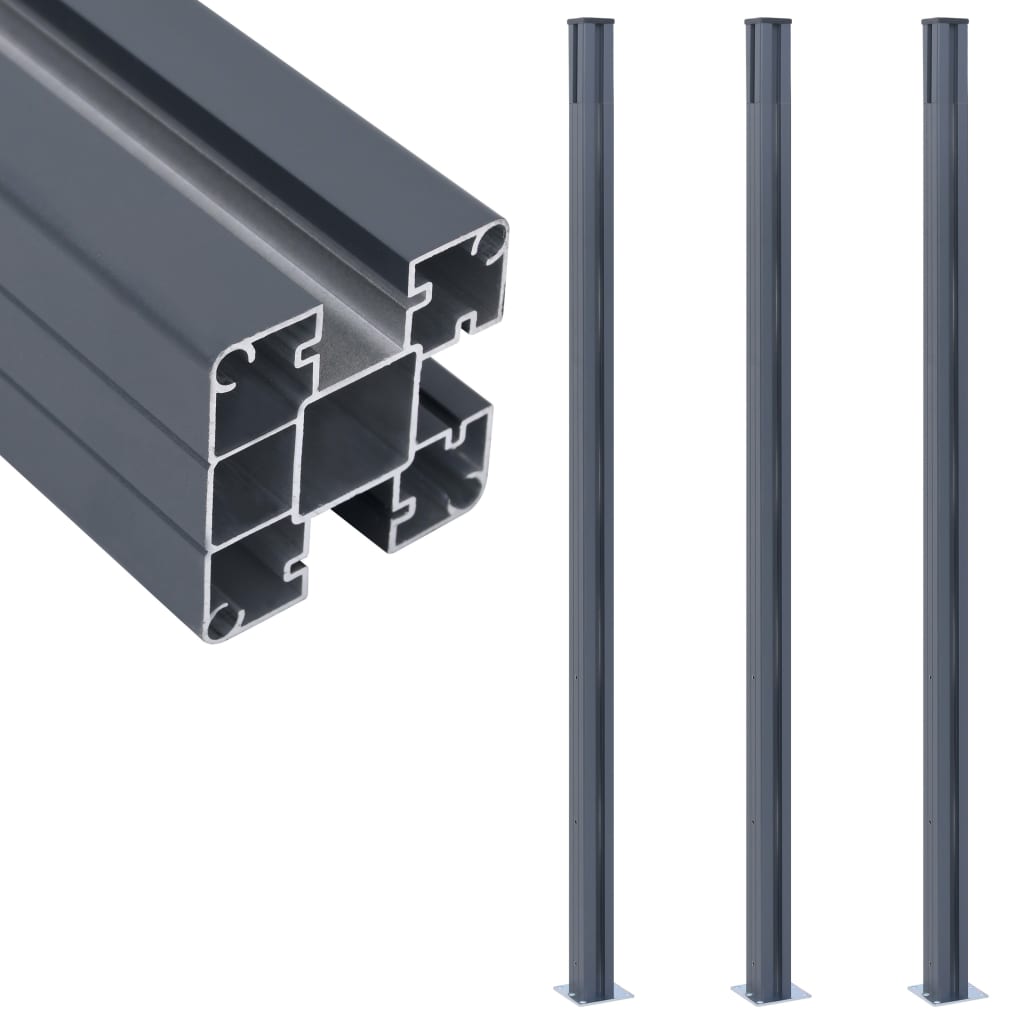 Vidaxl Fence Posts 3 St 185 cm Aluminium Dark Grey