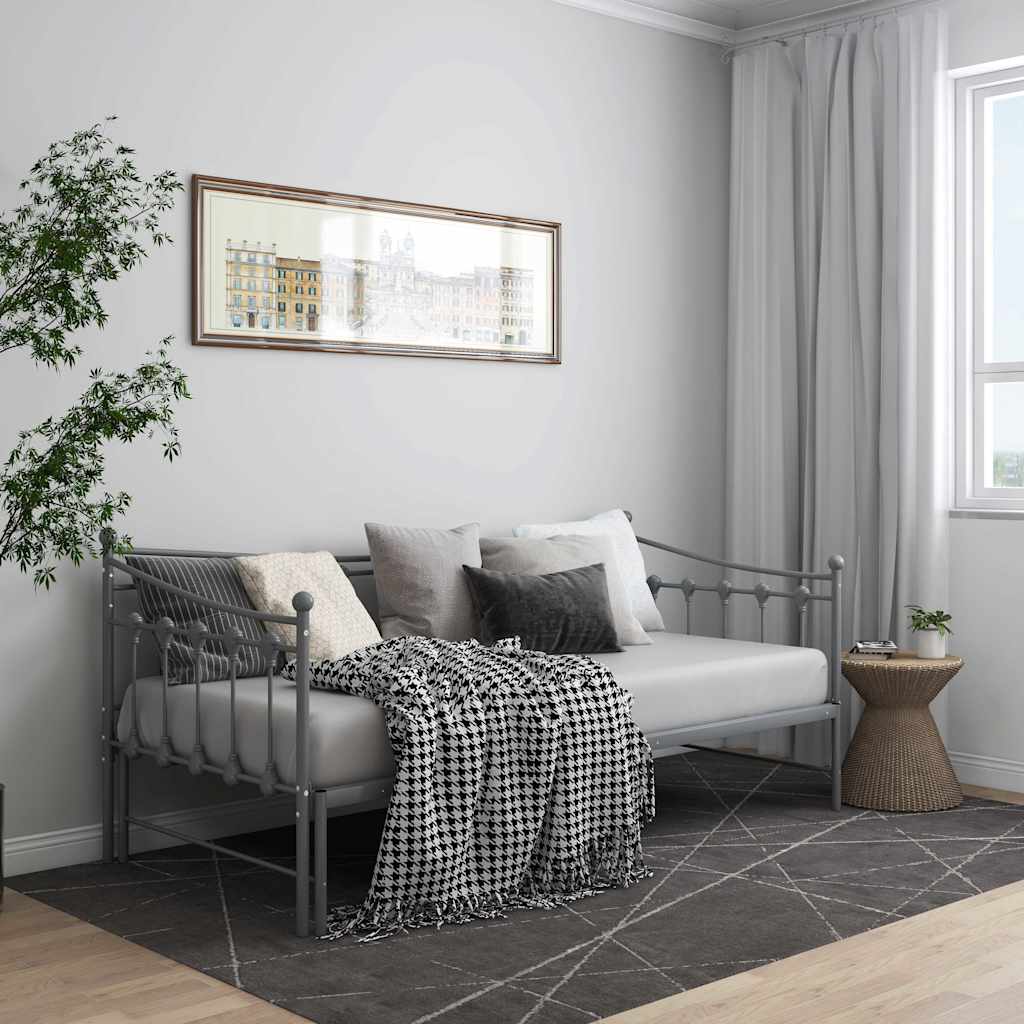Vidaxl slaapbank uittrekbaar metaal grijs 90x200 cm