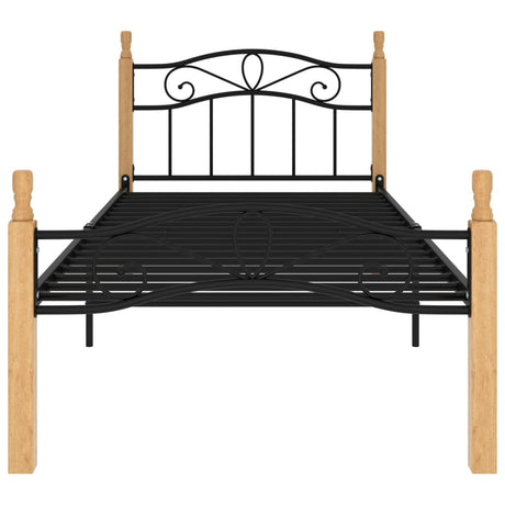 Vidaxl bedframe metaal en massief eikenhout zwart 90x200 cm