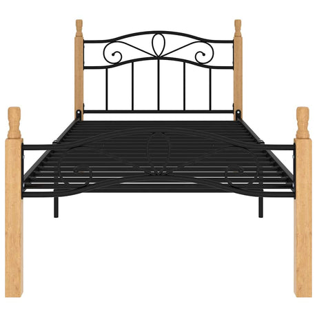Vidaxl bedframe metaal en massief eikenhout zwart 100x200 cm