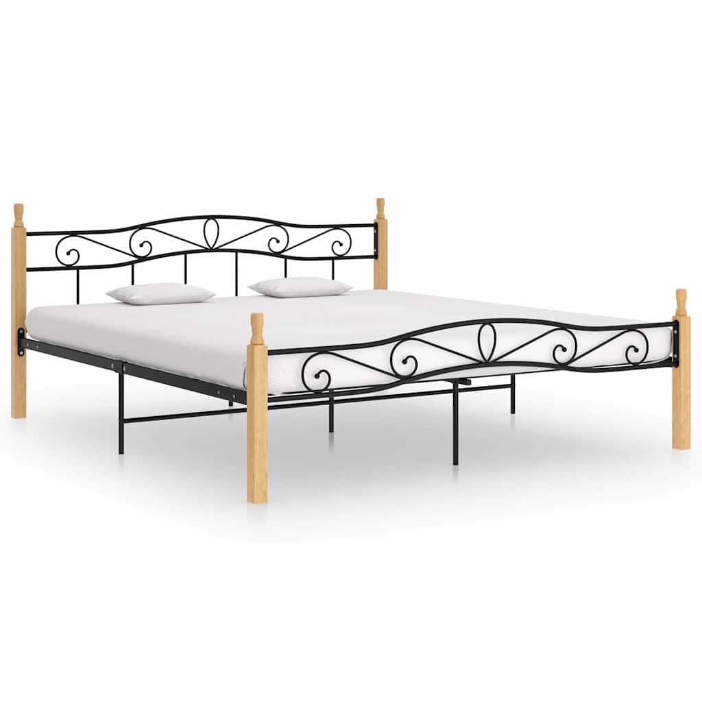 Vidaxl bedframe metaal en massief eikenhout zwart 200x200 cm