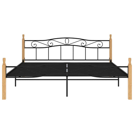 Vidaxl bedframe metaal en massief eikenhout zwart 200x200 cm