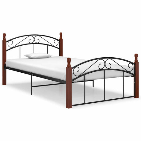 Vidaxl bedframe metaal en massief eikenhout zwart 120x200 cm