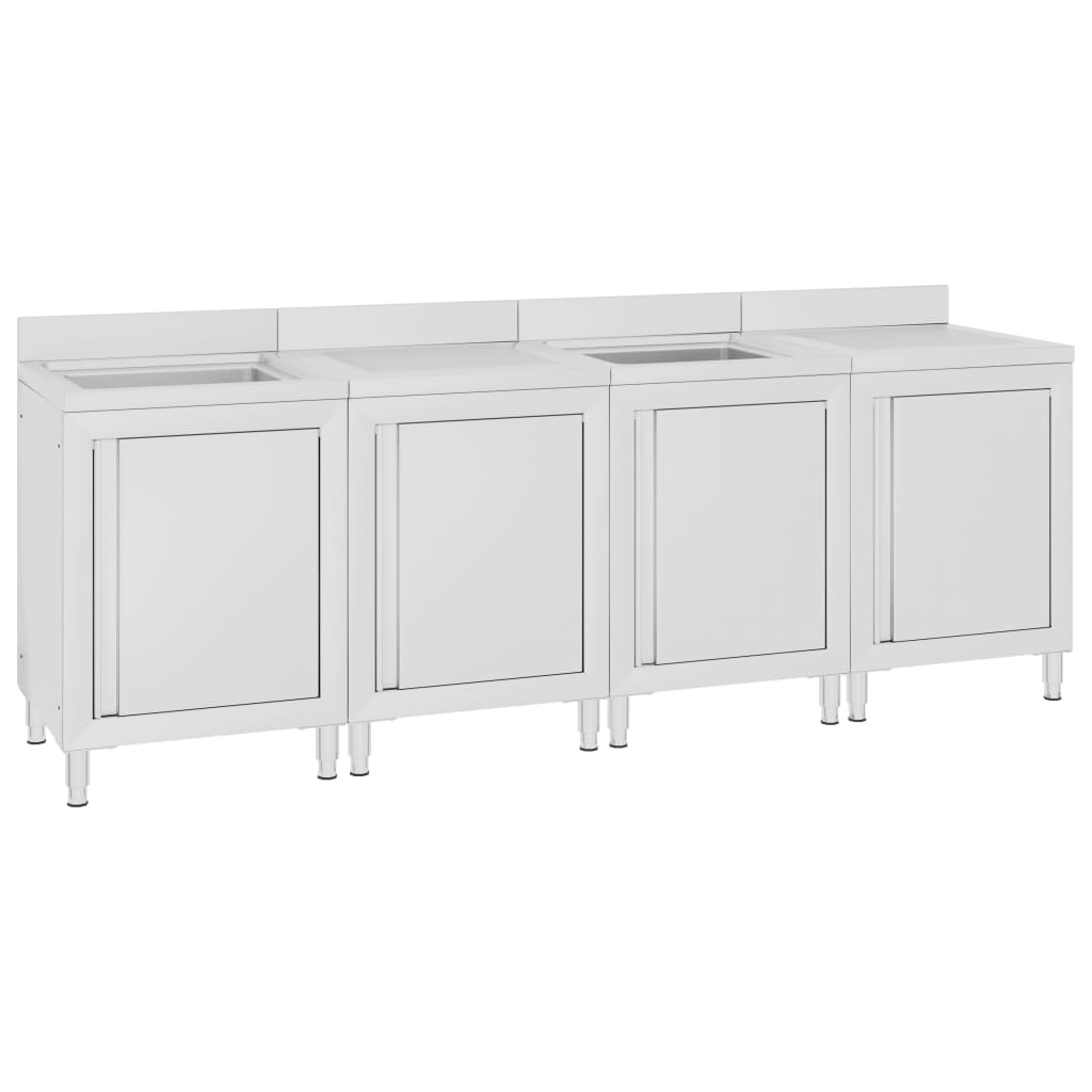 Vidaxl Washbasin Cabinet commerciale 240x60x96 cm in acciaio inossidabile