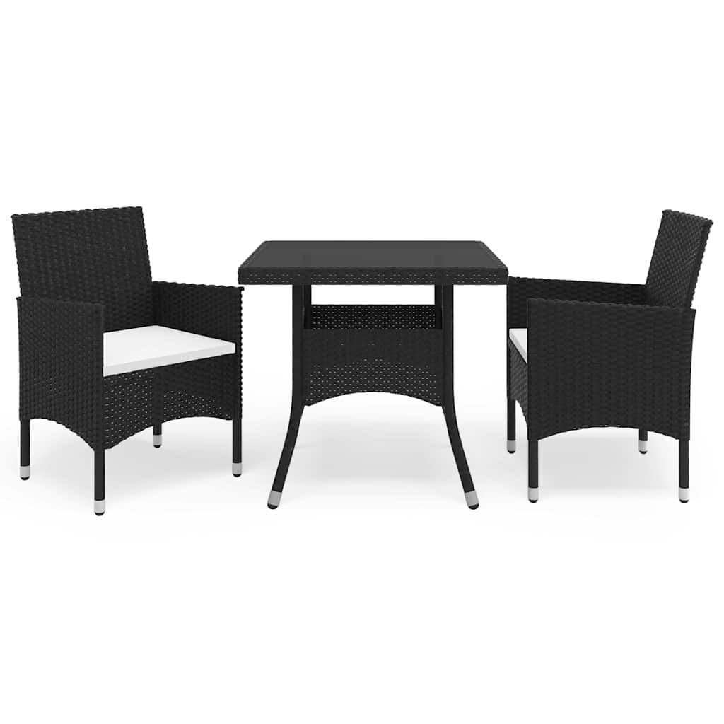 Vidaxl 3-delige tuinset poly rattan en glas zwart