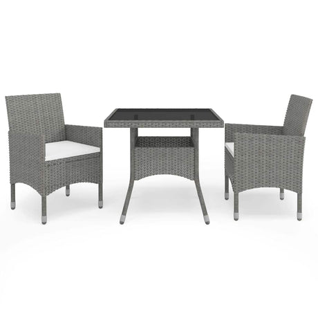 Vidaxl 3-delige tuinset poly rattan en glas grijs