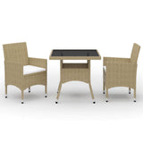 Vidaxl 3-delige tuinset poly rattan en glas beige
