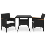 Vidaxl 3-delige tuinset poly rattan en acaciahout zwart