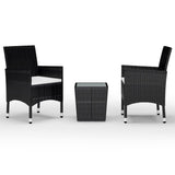 Vidaxl 3-delige bistroset poly rattan en gehard glas zwart