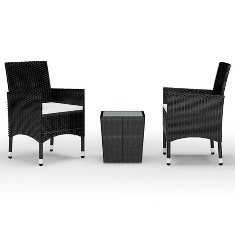 Vidaxl 3-delige bistroset poly rattan en gehard glas zwart