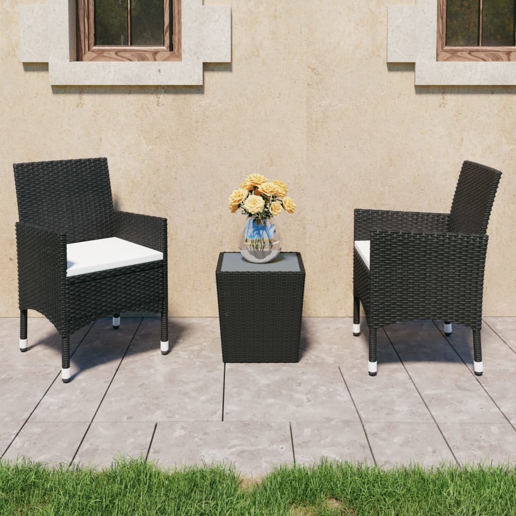 Vidaxl 3-delige bistroset poly rattan en gehard glas zwart