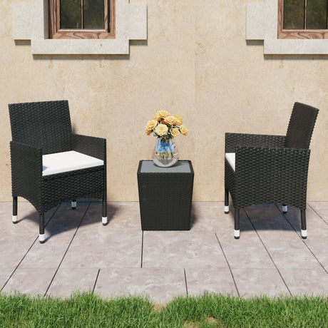 Vidaxl 3-delige bistroset poly rattan en gehard glas zwart