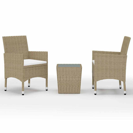 Vidaxl 3-delige bistroset poly rattan en gehard glas beige