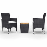 Vidaxl 3-delige bistroset poly rattan en acaciahout zwart
