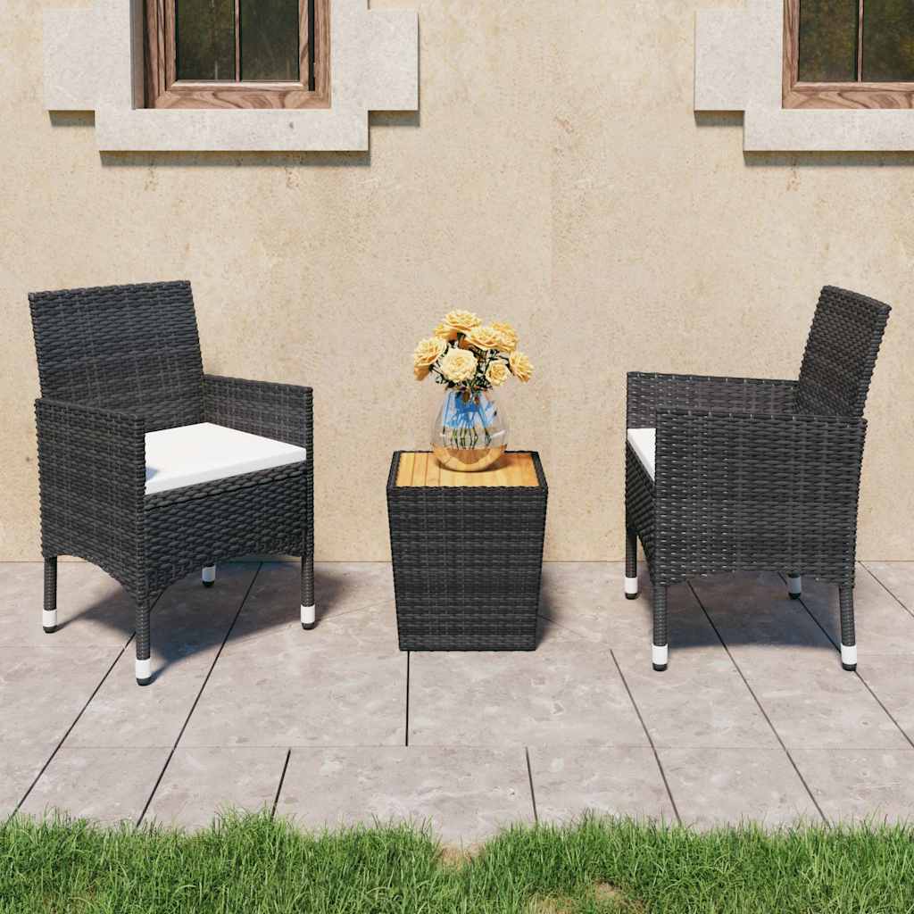 Vidaxl 3-delige bistroset poly rattan en acaciahout zwart
