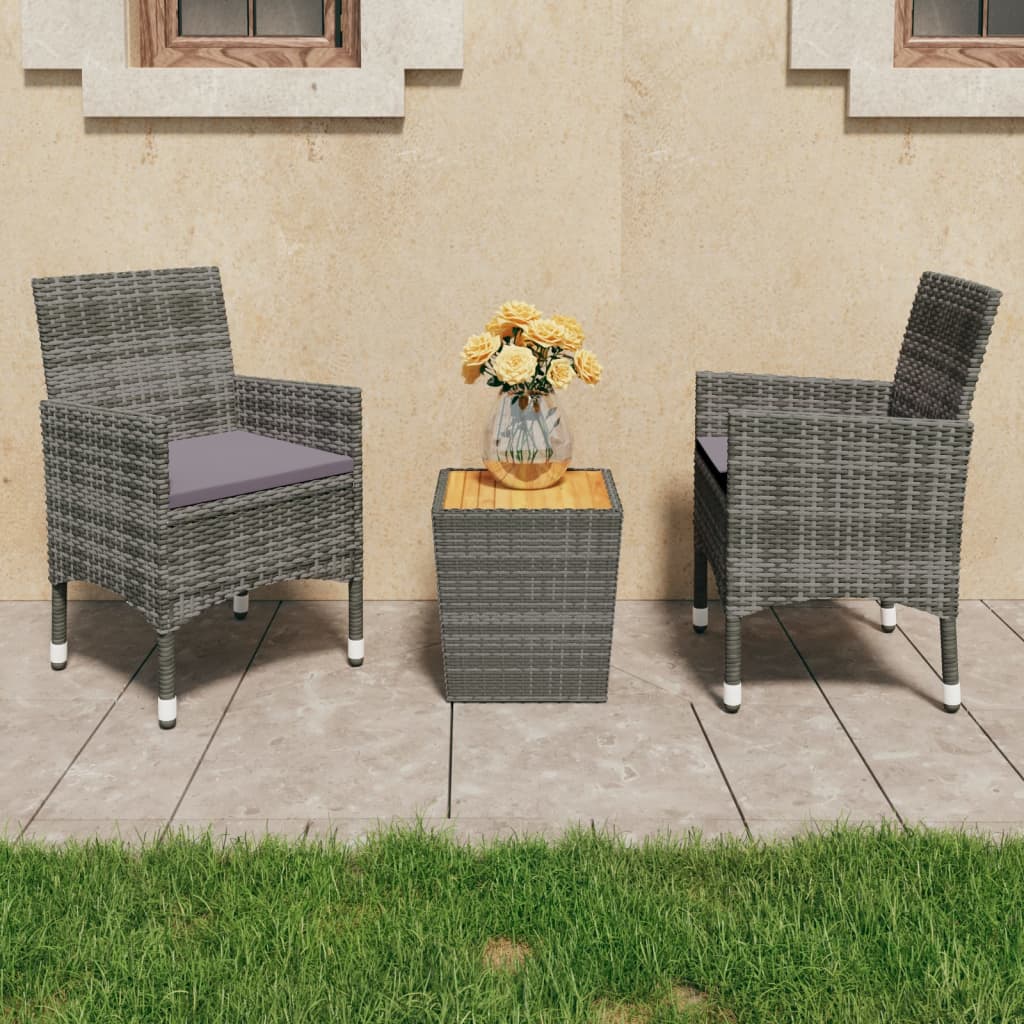 Vidaxl 3-delige bistroset poly rattan en acaciahout grijs