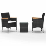 Vidaxl 3-delige bistroset poly rattan en gehard glas zwart