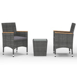 Vidaxl 3-delige bistroset poly rattan en gehard glas grijs
