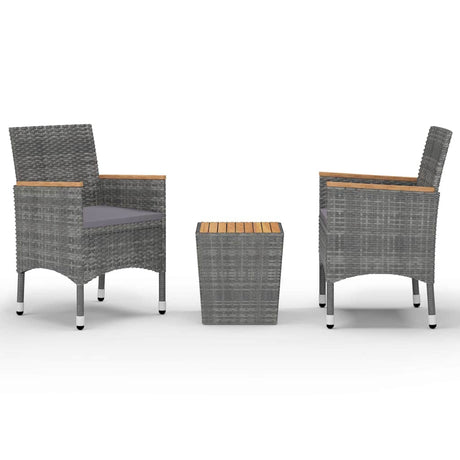 Vidaxl 3-delige bistroset poly rattan en acaciahout grijs