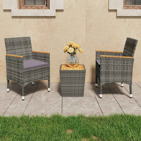 Vidaxl 3-delige bistroset poly rattan en acaciahout grijs