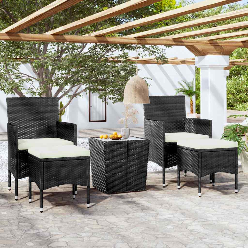 Vidaxl 5-delige bistroset poly rattan en gehard glas zwart