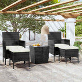 Vidaxl 5-delige bistroset poly rattan en gehard glas zwart