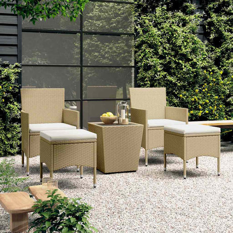 Vidaxl 5-delige bistroset poly rattan en gehard glas beige