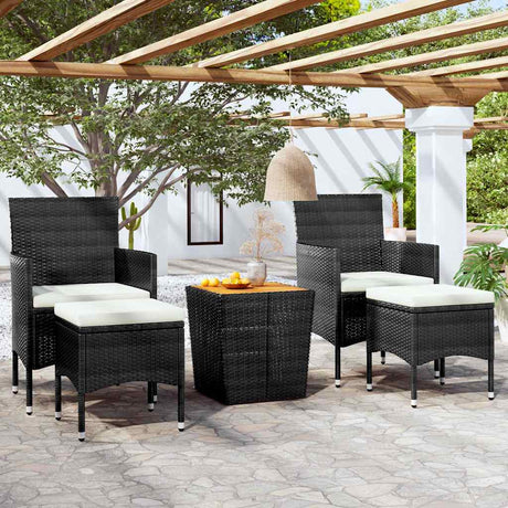Vidaxl 5-delige bistroset poly rattan en massief acaciahout zwart