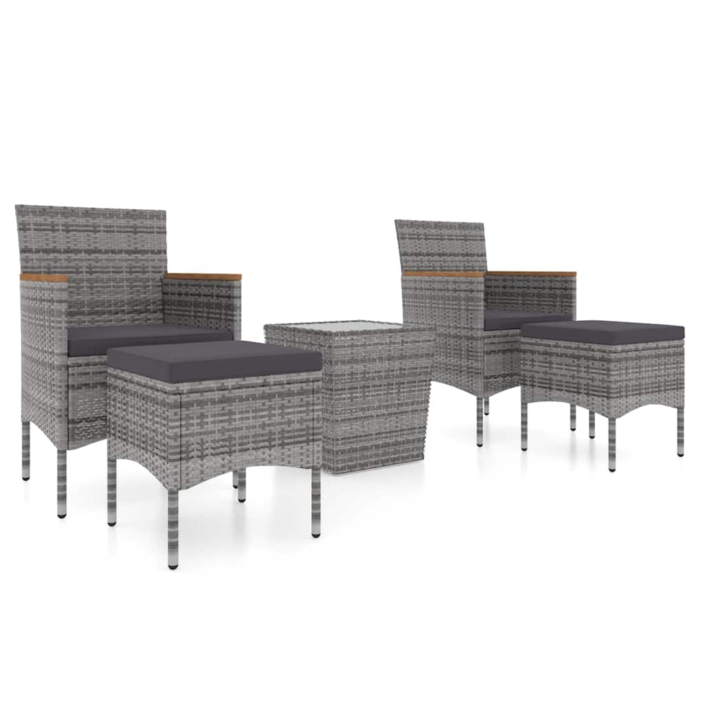 Vidaxl 5-delige bistroset poly rattan en gehard glas grijs