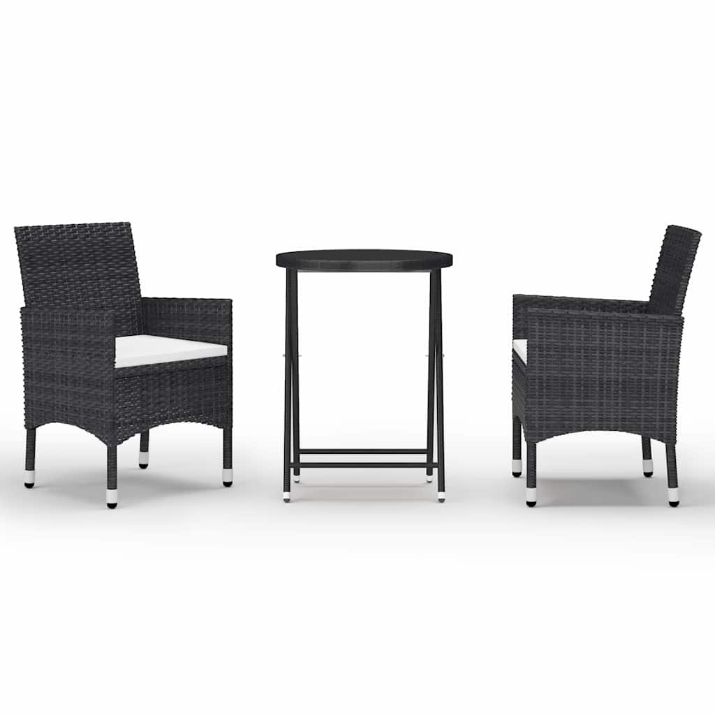 Vidaxl 3-delige bistroset poly rattan en gehard glas zwart