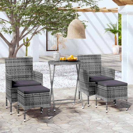 Vidaxl 5-delige bistroset poly rattan en gehard glas grijs