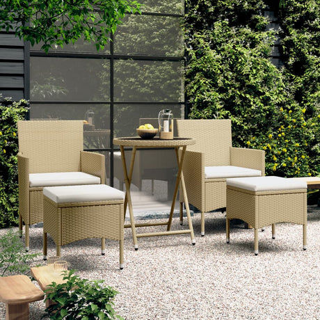 Vidaxl 5-delige bistroset poly rattan en gehard glas beige