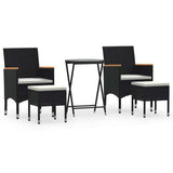 Vidaxl 5-delige bistroset poly rattan en gehard glas zwart