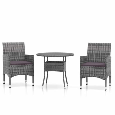 Vidaxl 3-delige tuinset poly rattan grijs